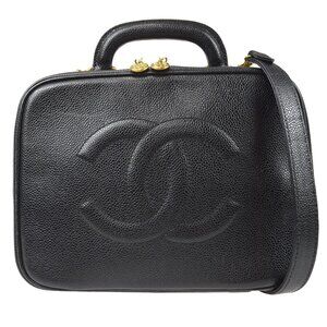 Chanel Black Calfskin Timeless Lunch Box Vanity 24 2way Handbag 67965